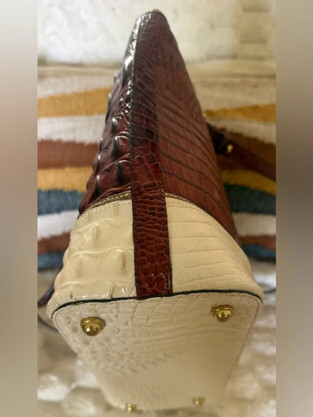 Brahmin Asher Tote Pecan Cream Croc Embossed Leather Bag VGUC - Picture 11 of 16